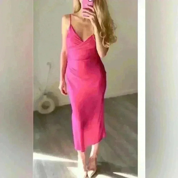 Zara fuchsia hot pink satin slip dress small bloggers fav - Picture 2 of 14
